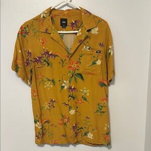 Vans Yellow Casual Button Down Shirt Floral Design